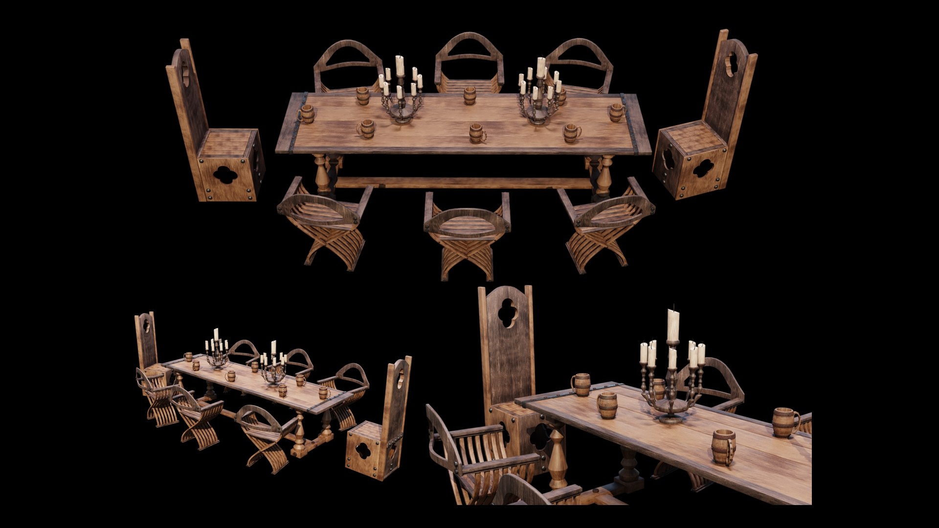 3D PBR WOOD FURNITURES Asset 02 4K Textures Game Ready model