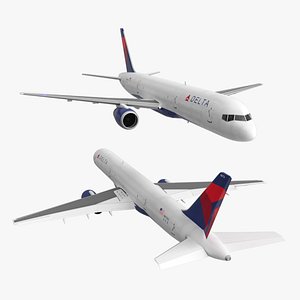 3D Delta Airlines Boeing 757 Commercial Airliner Rigged for Maya