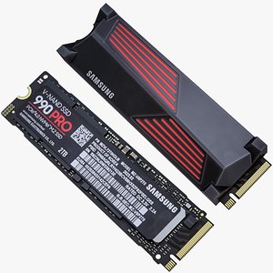 Samsung 990 PRO M2 SSD NVME With Heatsink 4Tb And 2Tb PBR 3D model
