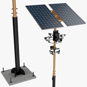 3D Surveillance System Pole with CCTV and Solar model