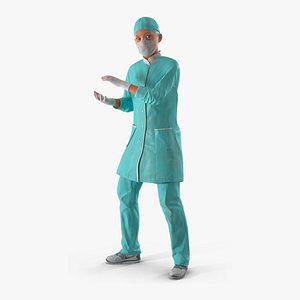 Female Doctor Wearing Face Mask Stained with Blood Rigged for Cinema 4D