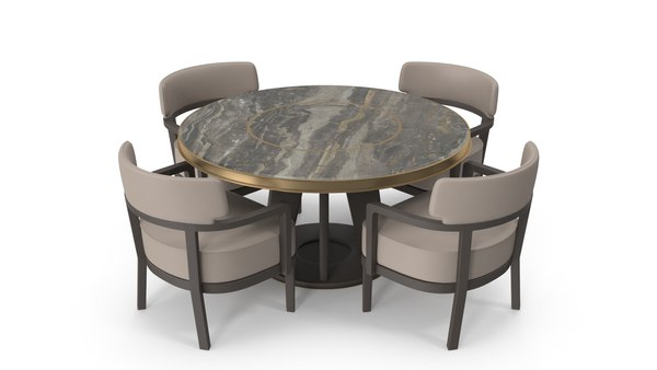 3d Model Round Dining Table Set For 4, Round Dining Table Set Of 4