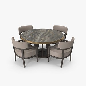 3D model Round Dining Table Set for 4 Persons