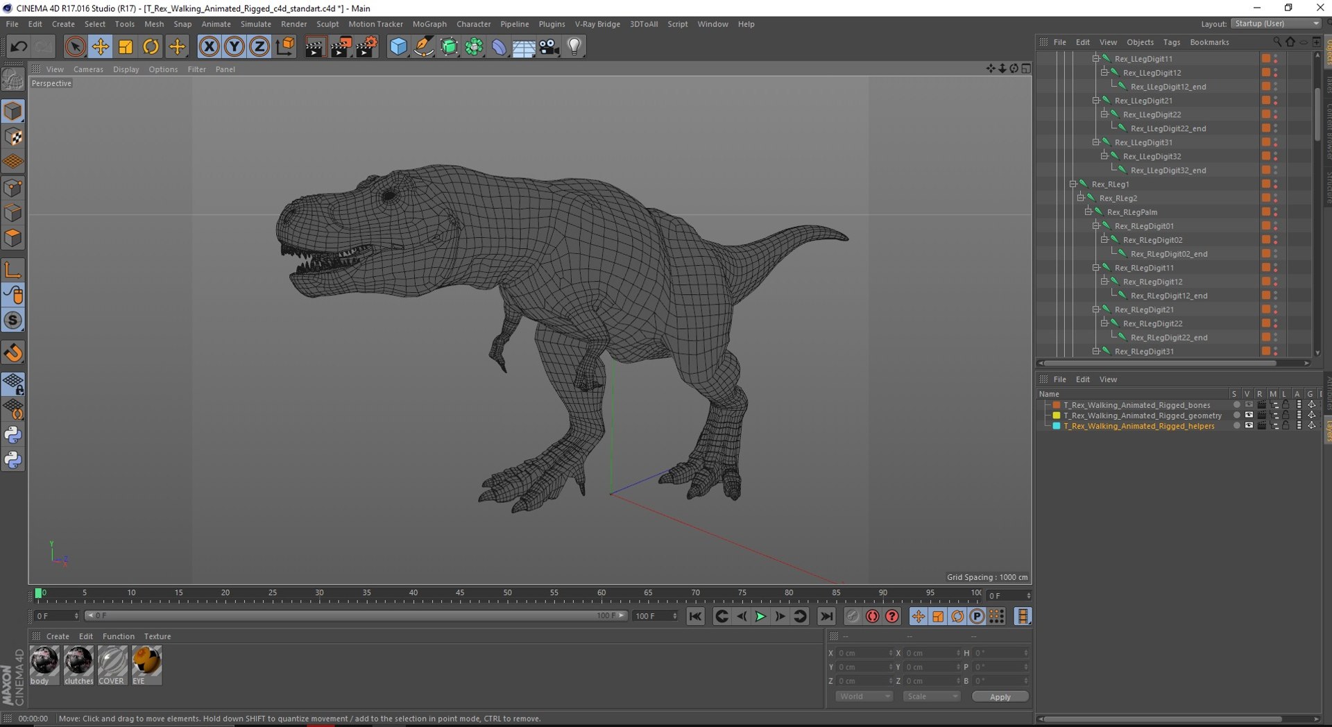 T Rex Walking Animated Rigged for Cinema 4D 3D model - TurboSquid 2113400