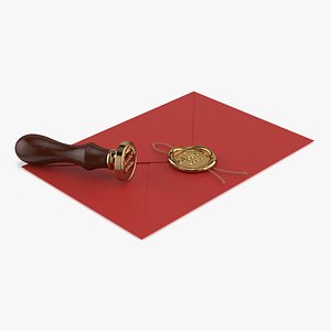Red Craft Paper Envelope with Wax Seal 3D