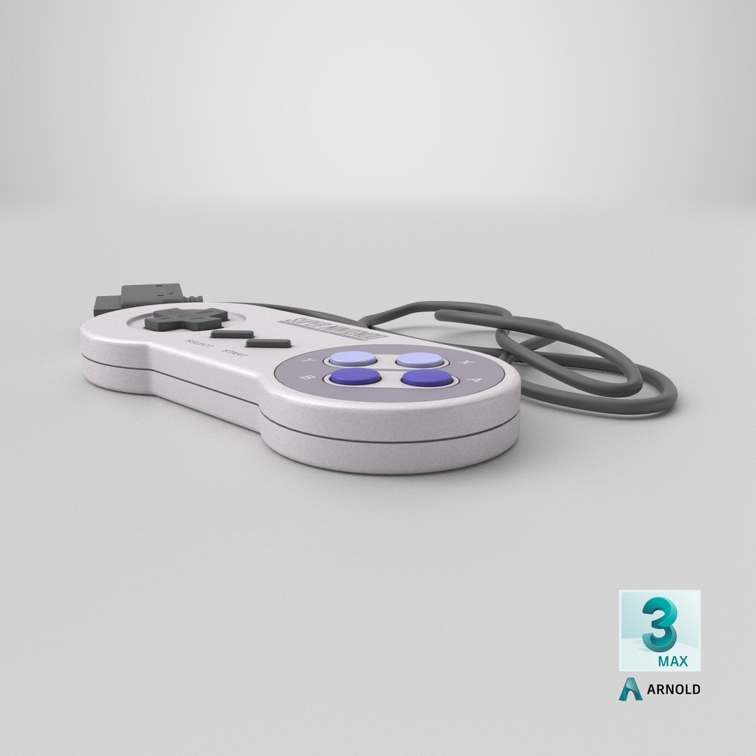 Super Nintendo Entertainment System SNES Controller 3D model https://p.turbosquid.com/ts-thumb/5M/GSZacE/wM/stemcell_max_arnold_render/png/1767013546/1920x1080/fit_q87/a2382bdd50ea4c8608b5e84cd8addce72f3b2cb5/stemcell_max_arnold_render.jpg