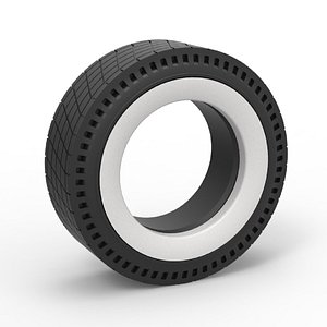 3D Diecast Whitewall rear tire of vintage dragster Version 7 Scale 1 to 25 model