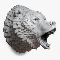 Roaring Bear Head Sculpture