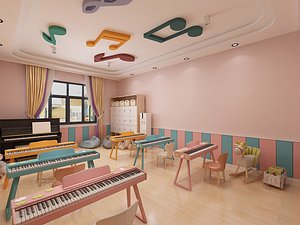 3D Kindergarten classroom early education center nursery piano music