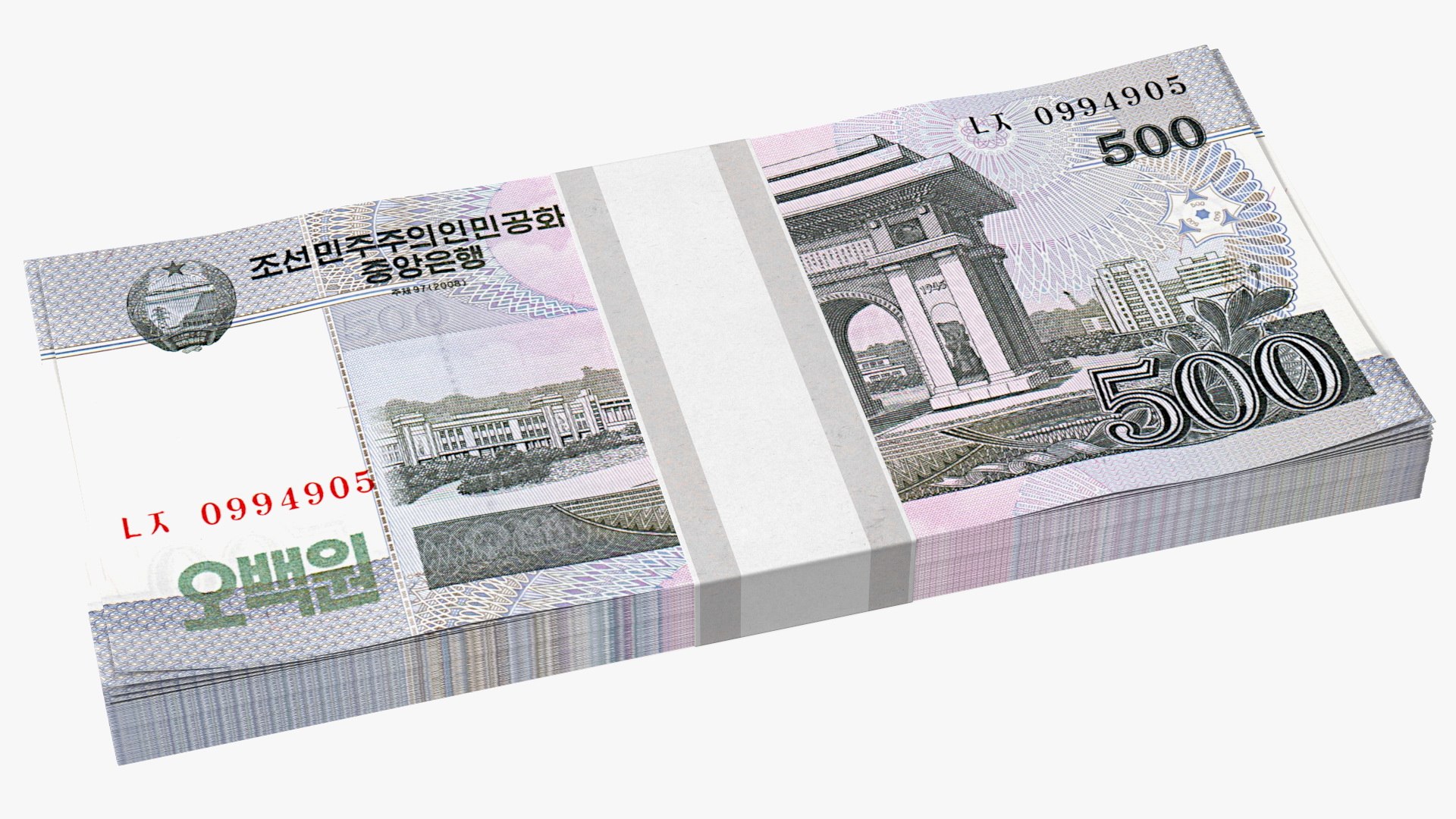 North Korea 500 Won Banknotes Pack 3D model preview