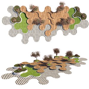 Biophilic Modern Public Space Wave Bench and Landscape Asset