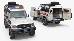 3D Toyota Land Cruiser 78 Emergency Ambulance White Rigged for Cinema 4D model