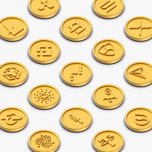 Cryptocurrency Symbols 25 Pieces 3d Model 3D Icon Set Low poly and High poly 3D model