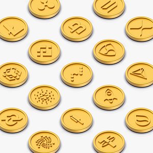 Cryptocurrency Symbols 25 Pieces 3d Model 3D Icon Set Low poly and High poly