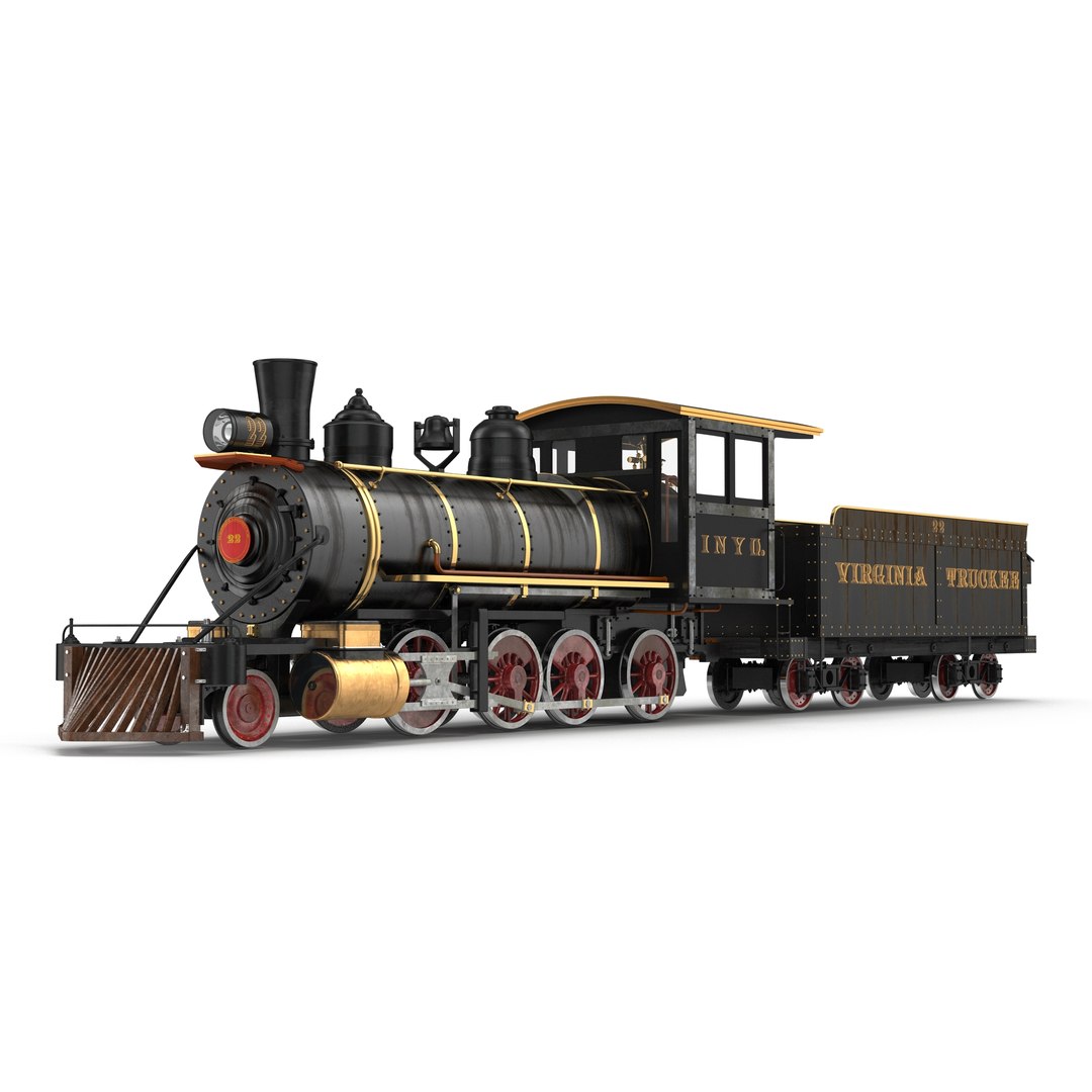 Steam Train with Wagon 4 3D Model 3D model preview