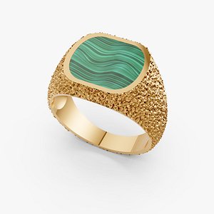 Man Signet Ring with Cabochon with Texture 3D model