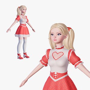 Stylized girl in red 3D model