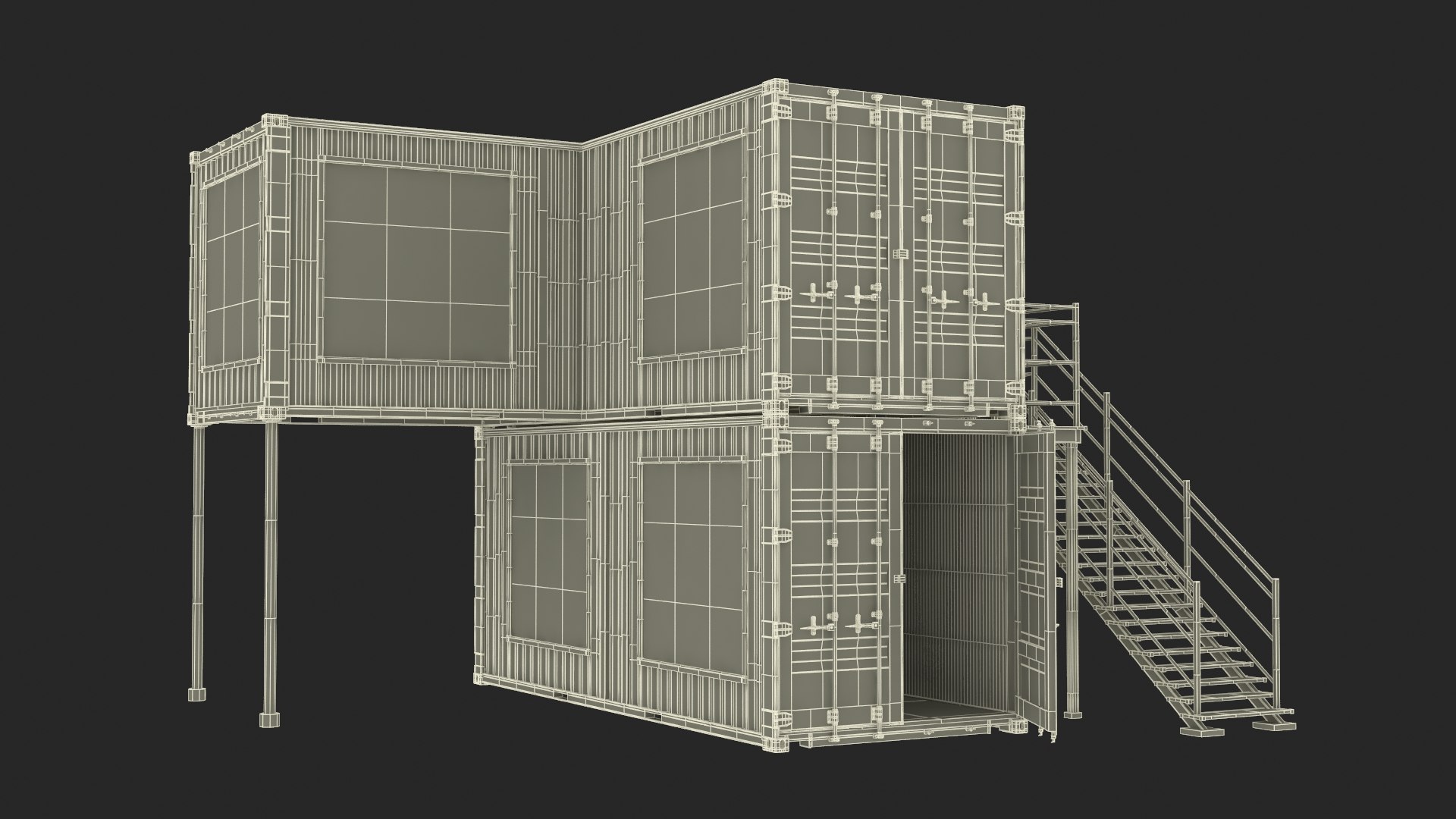 3D Double Storey Black Container Building Model - TurboSquid 2281788