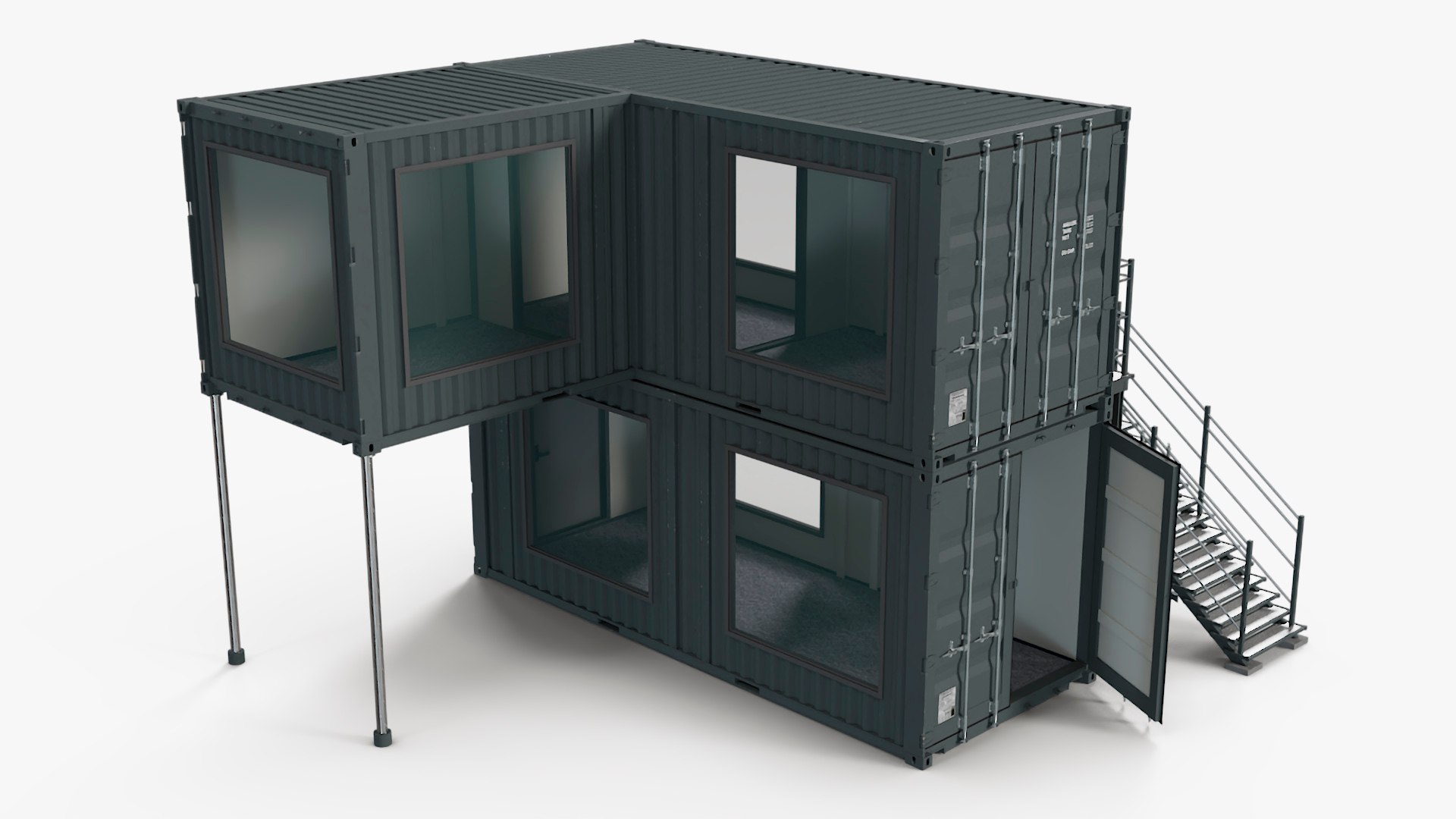 3D Double Storey Black Container Building Model - TurboSquid 2281788