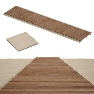 3D Coastal beach wooden decking access to the sea shore sand model