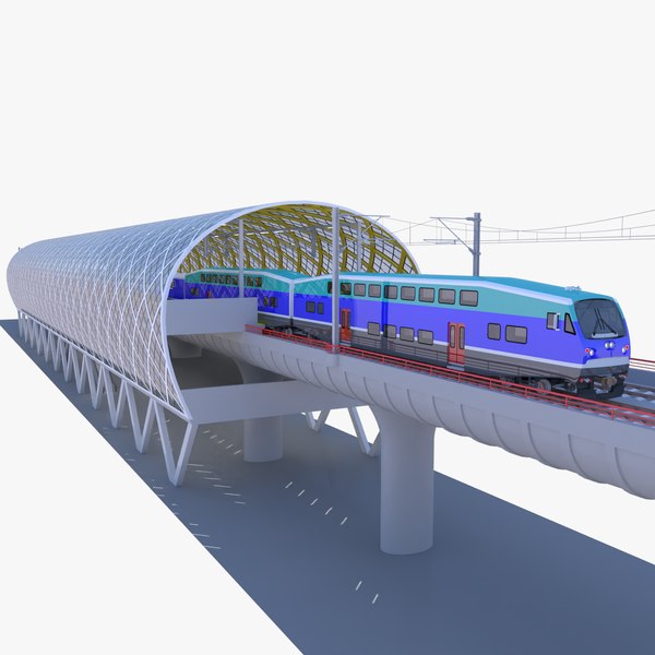 modelo 3d Estación elevada con tren BiLevel - TurboSquid 2395096