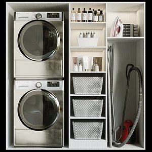 3D Laundry room with cosmetics and household appliances
