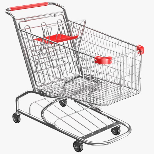 3D Detailed Red Metal Shopping Cart