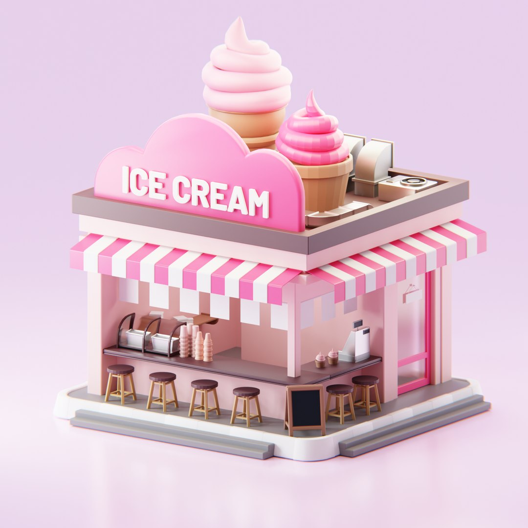 3D Simple Low Poly Ice Cream Shop TurboSquid 1934775
