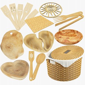 kitchen utensils wooden v1 3D model