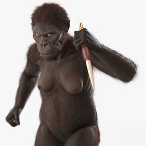 Hominid with Weapon in Attack Pose Fur