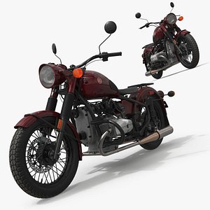 Retro Ural M70 Motorbike Maroon Rigged for Cinema 4D