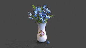 Scilla snowdrop blue flower bouquet in vase