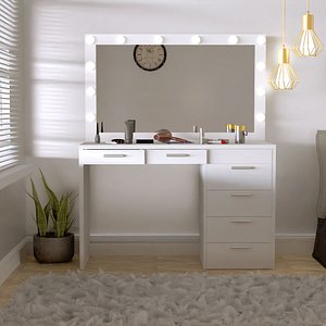 3D White LED Bulb Vanity Desk- Dressing Table- Light Ray theme Bedroom model