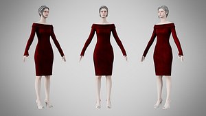 3D Dress 11 Burgundy Velvet