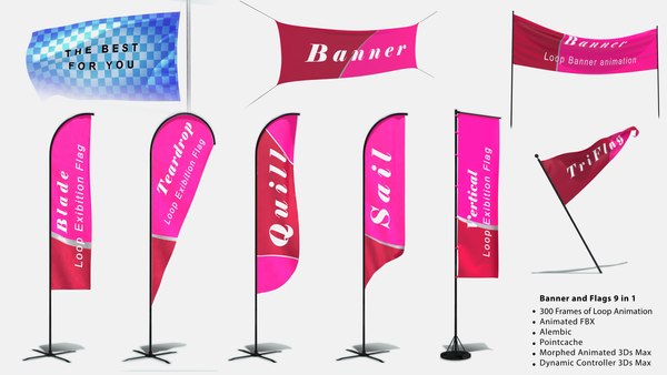 Flags Banner 9 Loop Animation 3d Turbosquid