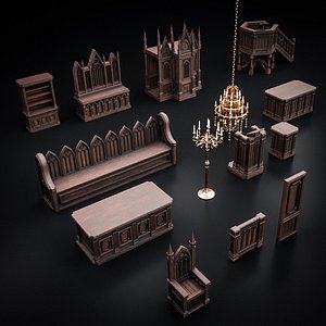 3D GOTHIC INTERIOR PROPS ASSET Collection