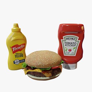 3D model Cheeseburger with Ketchup and Mustard