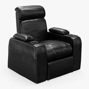 Single Home Theater Seat with Cup Compartments Black 3D model