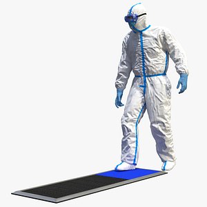 Man in Medical Protective Suit with Cleanroom Sticky Mats