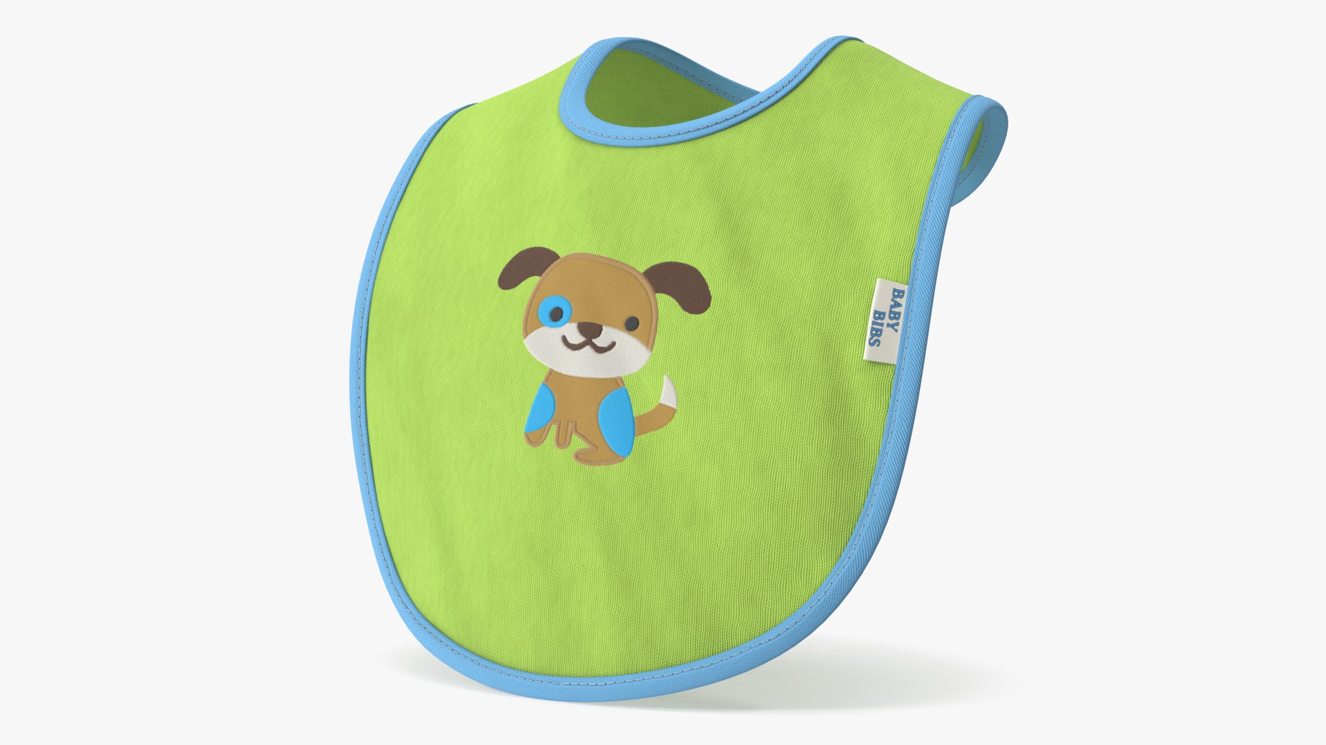 Green Baby Bib with Dog Print Put On 3D model preview