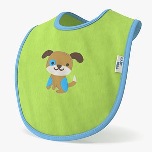 3D Green Baby Bib with Dog Print Put On model