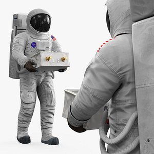 3D model Space Suit Explorer with Rectangular Crew Lock Case White