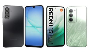 3D Samsung Galaxy A17 Black And Xiaomi Redmi 15 5G Green model