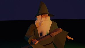 3D Wizard Model Fbx with Wizard Stick Low-poly