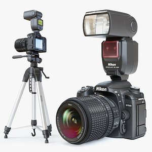 Nikon D7500 lens flash  tripod 3D model