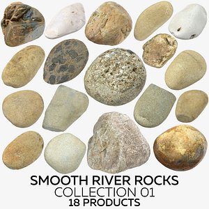 smooth river rocks 01 3D model