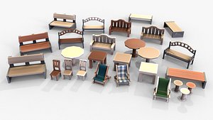 outdoor furniture pack cartoon 3D model