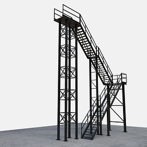 3D Metal Stairs Low Poly PBR model