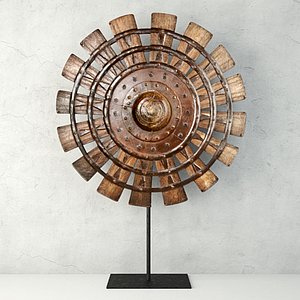 Wood Loom Wheel on Recycled Iron Stand