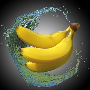 3D Cluster of Ripe Yellow Bananas